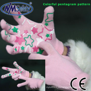 NMSAFETY calibre 10 guantes de algodón acrílico rosa con pentagrama de colores patrón de pvc en la palma